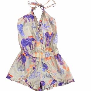 Stylish Elephant Print Romper - Beige and Purple